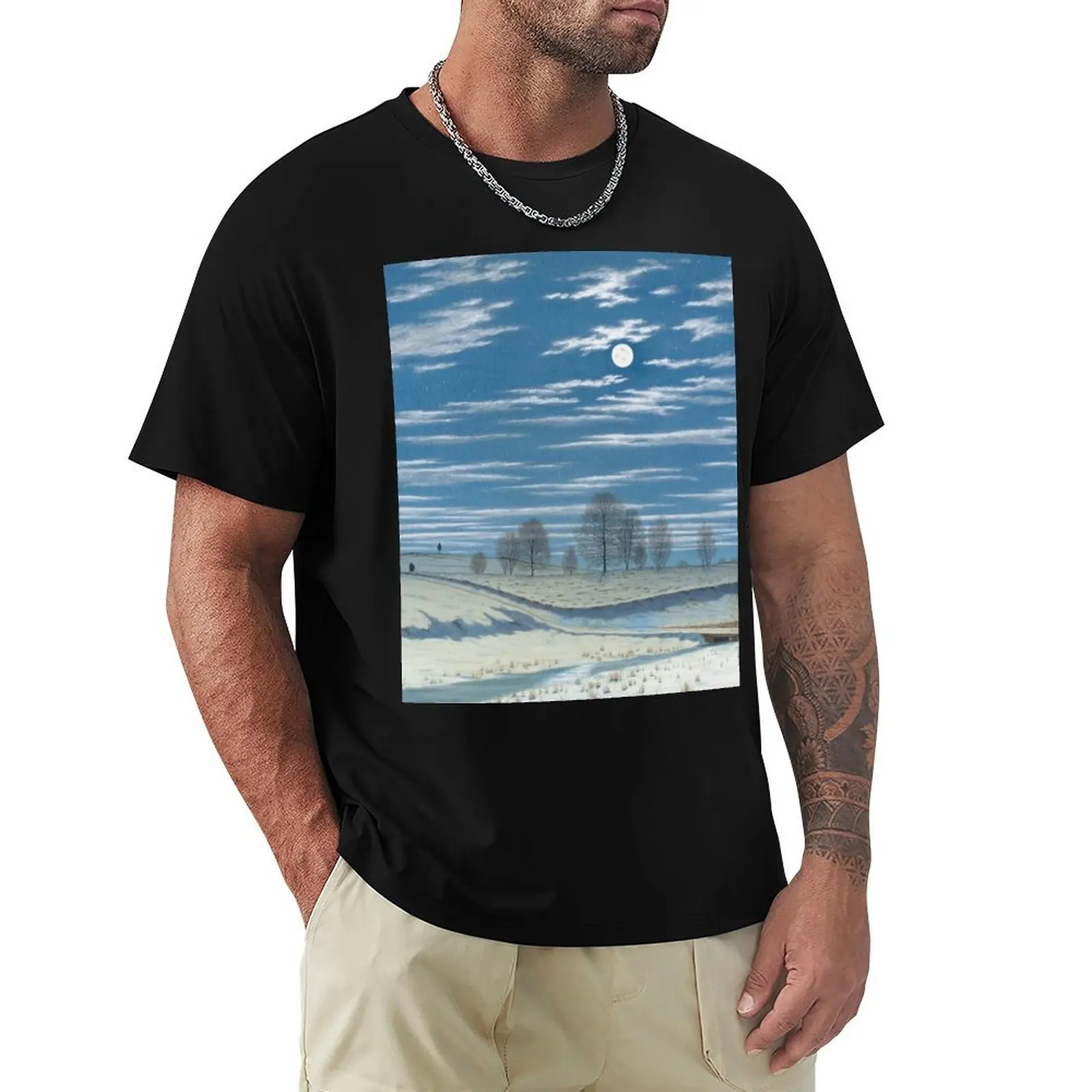 

Henry Farrer - Winter Scene In Moonlight T-Shirt graphics T-shirts oversize blanks summer tops cotton t shirt men