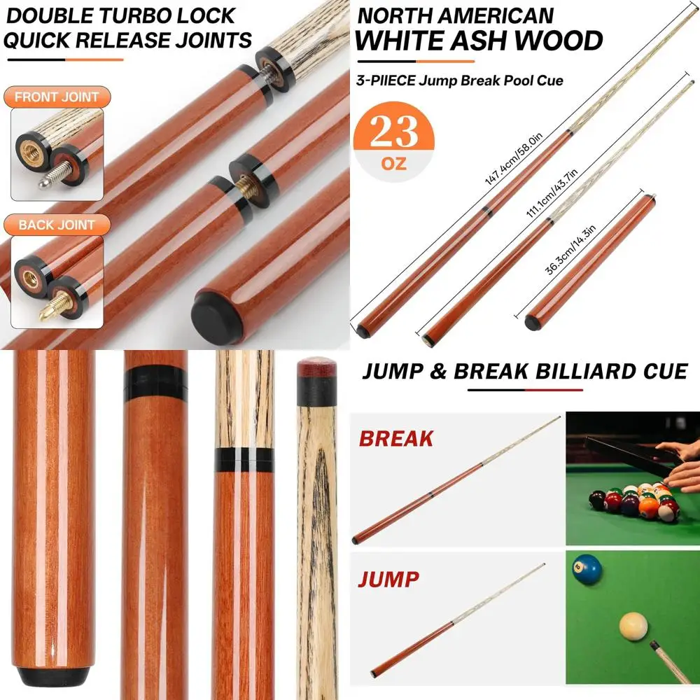 

21-25oz 3-Piece Pool Cue with 14mm Bakelite Tip for Powerful Jumps and Breaks