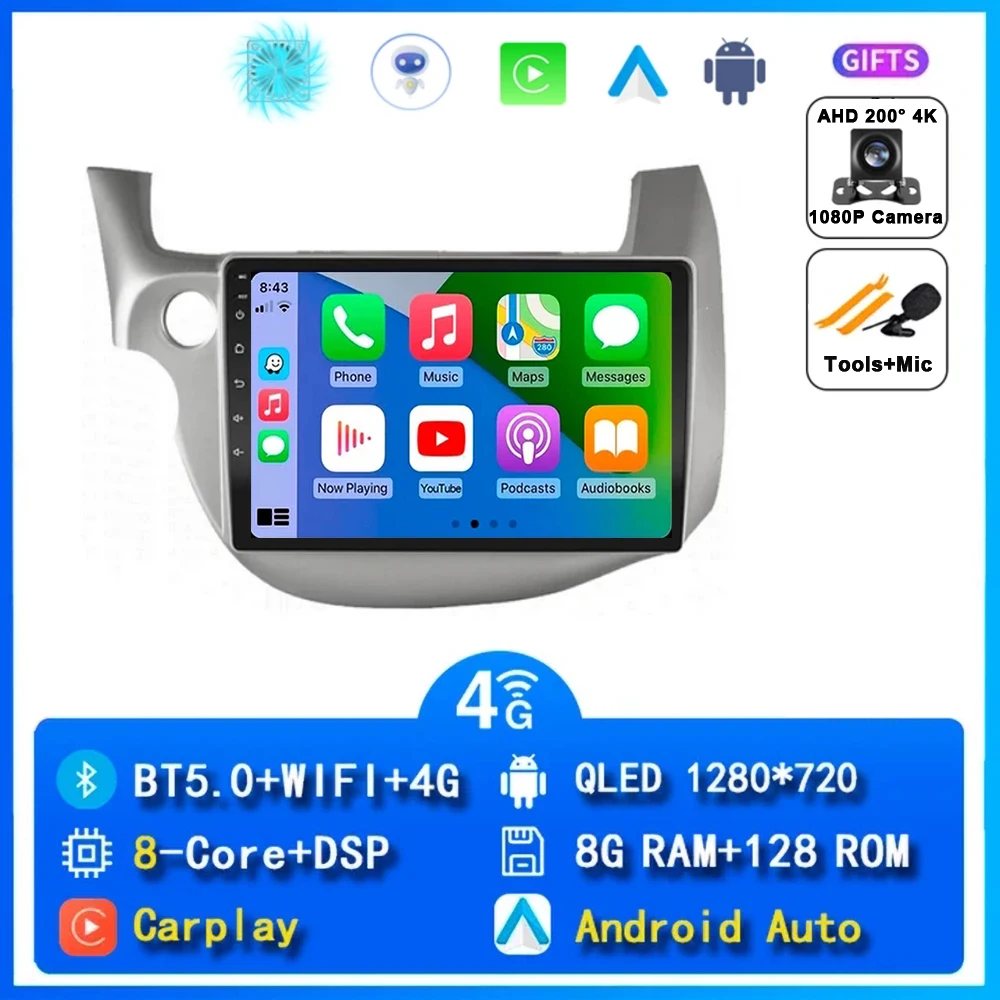10 "Autoradio Radio Voor Honda Fit Jazz 2007 - 2014 2din Android 15 Carplay Multimidia Video Player Navigatie GPS Head Unit