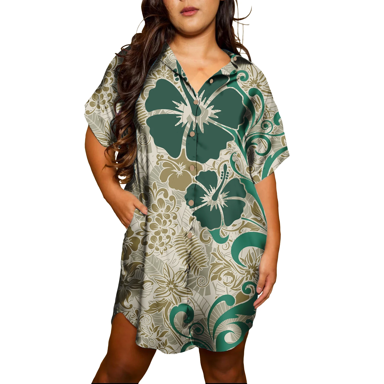 Abito da donna personalizzato Abito casual stampato tropicale hawaiano Abiti da spiaggia Abiti da donna con disegni tribali polinesiani