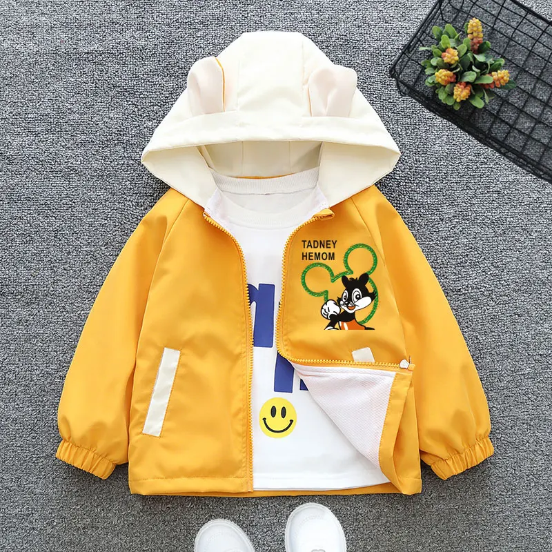 2024 Spring and Autumn Girls Children\'s Leisure Cartoon Squirrel Letter Pocket Hooded Zipper Coat Children\'s Clothing 6M-6Y