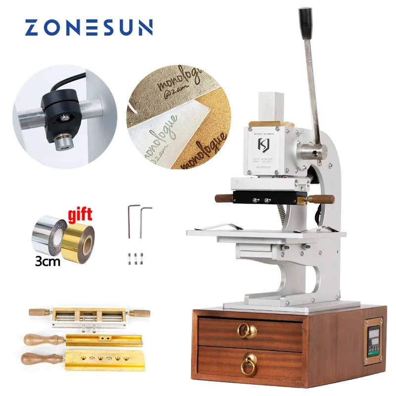 ZONESUN Multifunction Hot Foil Stamping Machine WT-90XTS Infrared Locator Leather Wood Paper Heat Press Machine with drawers