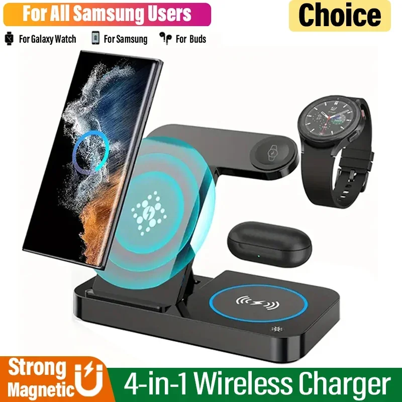 

4 In 1 Wireless Smart Phone Watch Charger Stand Foldable For Samsung S23 S22 Galaxy Watch 5 4 3 Active2/1 Fast Charging Station