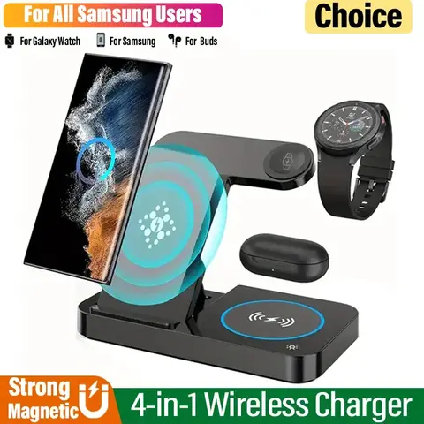 4 In 1 Wireless Smart Phone Watch Charger Stand Foldable For Samsung S23 S22 Galaxy Watch 5 4 3 Active2/1 Fast Charging Station