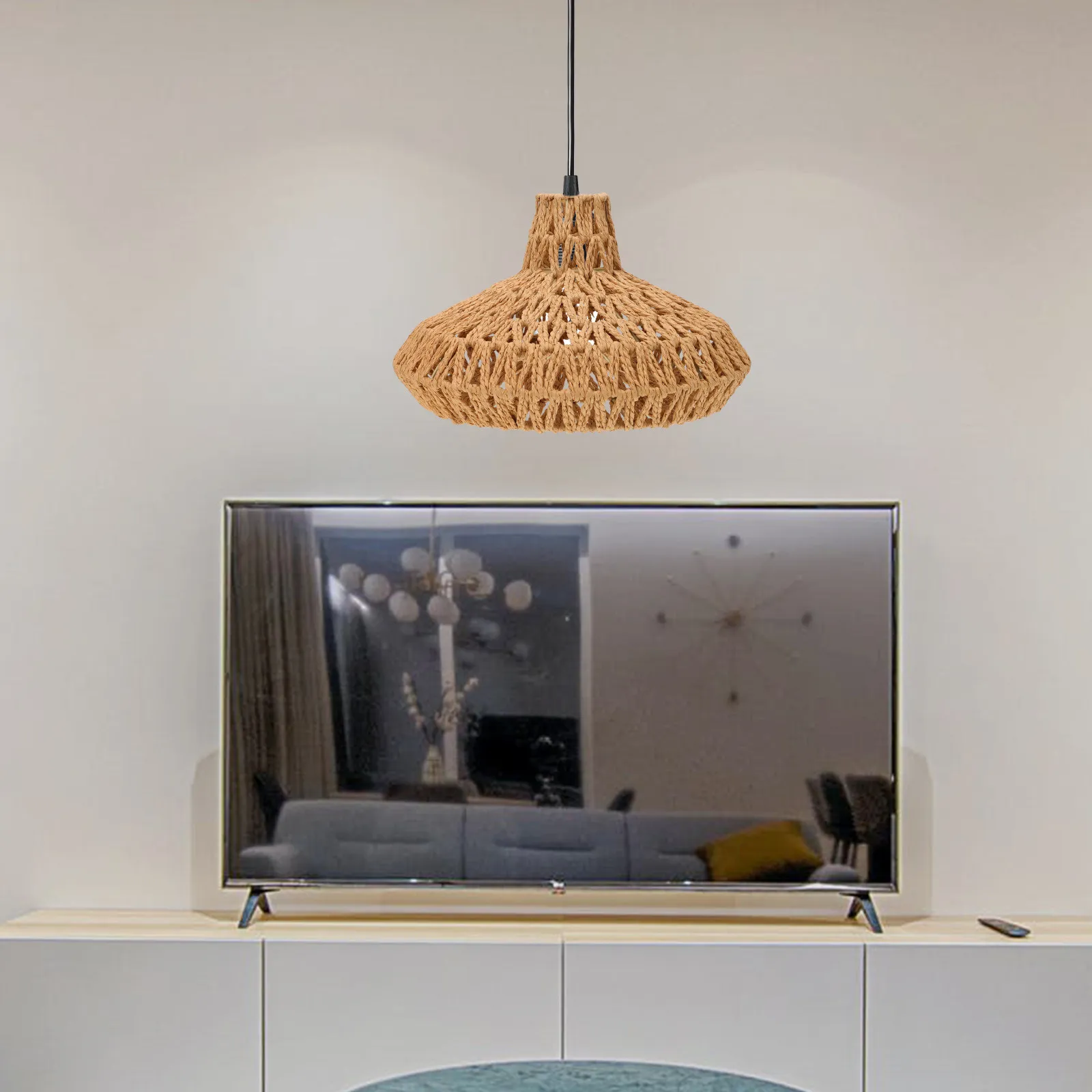 Hand Woven Simple Craft Lampshade Nordic Style Paper Weaving Ceiling Light Shade Decorative Lamp Cover Accessory
