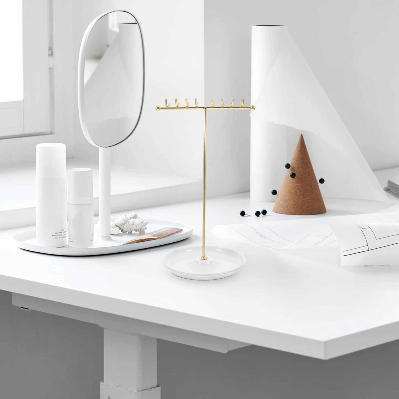 T Shaped Necklace Jewelry Rack Minimalist Organizer Stand for Necklaces Earrings Rings Durable Portable Design Space Saving