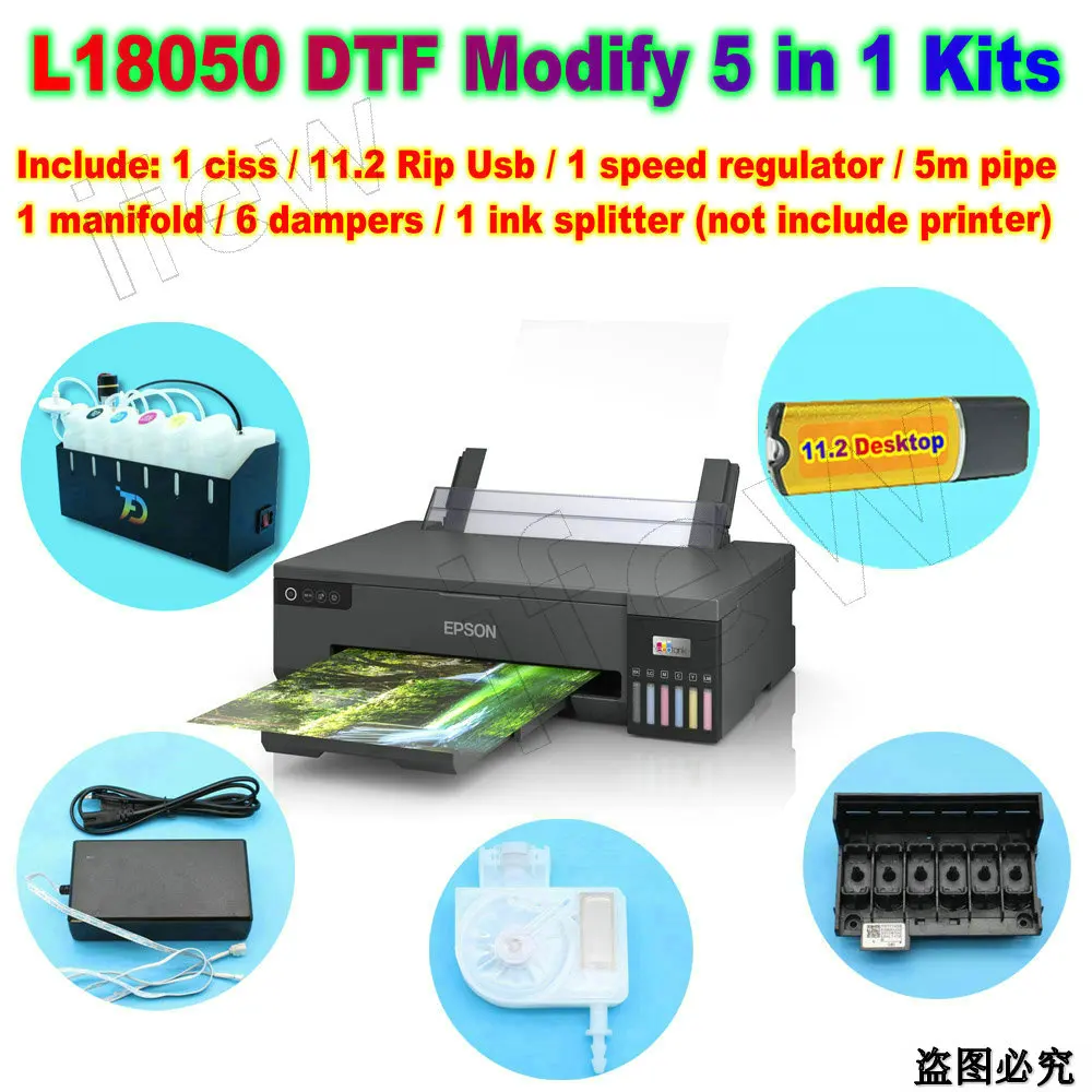 Transfer DTF Printer Full Set Kits For Epson Xp 15000 L8050 ET 8550 CISS Ink System RIP Software DTF Manifold Speed Regulator