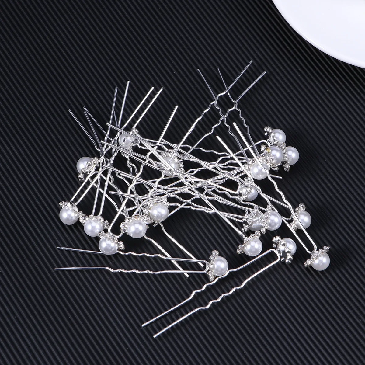 20 قطعة دبوس شعر لؤلؤ كريستالي على شكل حرف U مشابك شعر من حجر الراين للنساء إكسسوارات شعر أنيقة باللون الفضي والأبيض #1