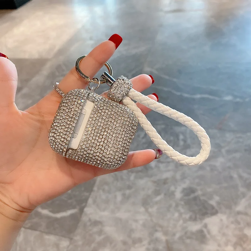 بلينغ بريق الماس مضفر المعصم حبل غطاء واقٍ مزخرف لهاتف آيفون لابل Airpods 1 2 3 4 Pro 2 شحن لاسلكي سماعة رأس بخاصية البلوتوث غطاء