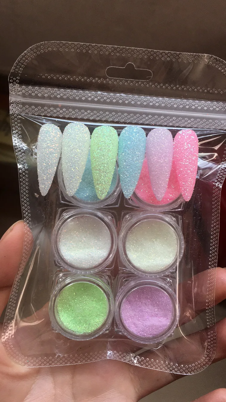 6Box/lot (3g/box )Luminous crystal sand glitter sugar glitter powder 6pcs/lot glow in the dark effect powder