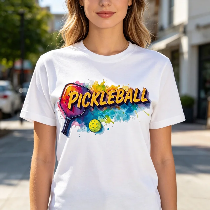 Watercolor Pickleball Paddle Ball Graphic T Shirt Vibrant Splash Art Sport Lover Tee Casual Cotton Apparel for Men Women Tops