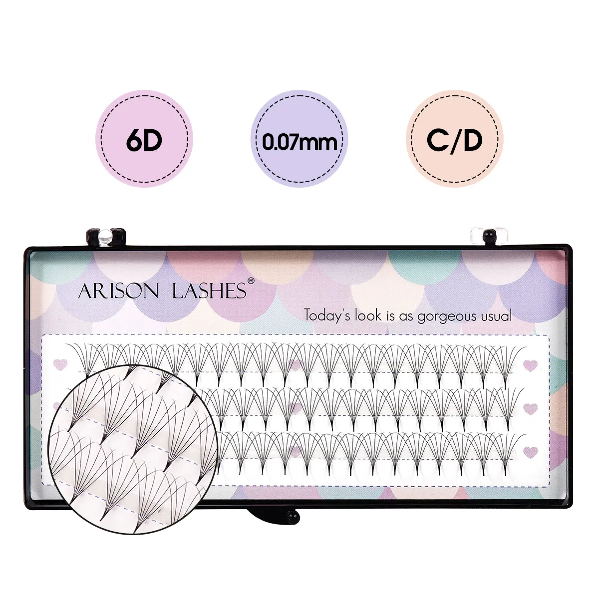 ARISON 6D Premade Volume Fans C/D Crul 60 Cluster Short Stem Russian Volume Handmade Individual Eyelashes Extension Wholesale