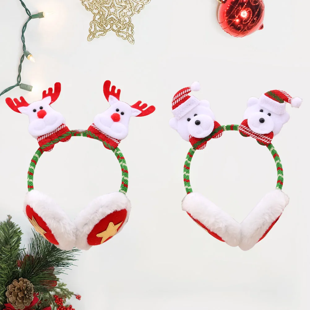 

2 Pcs Christmas Headband Reindeer Ear Muff Muffs Earmuff Winter for Earmuffs