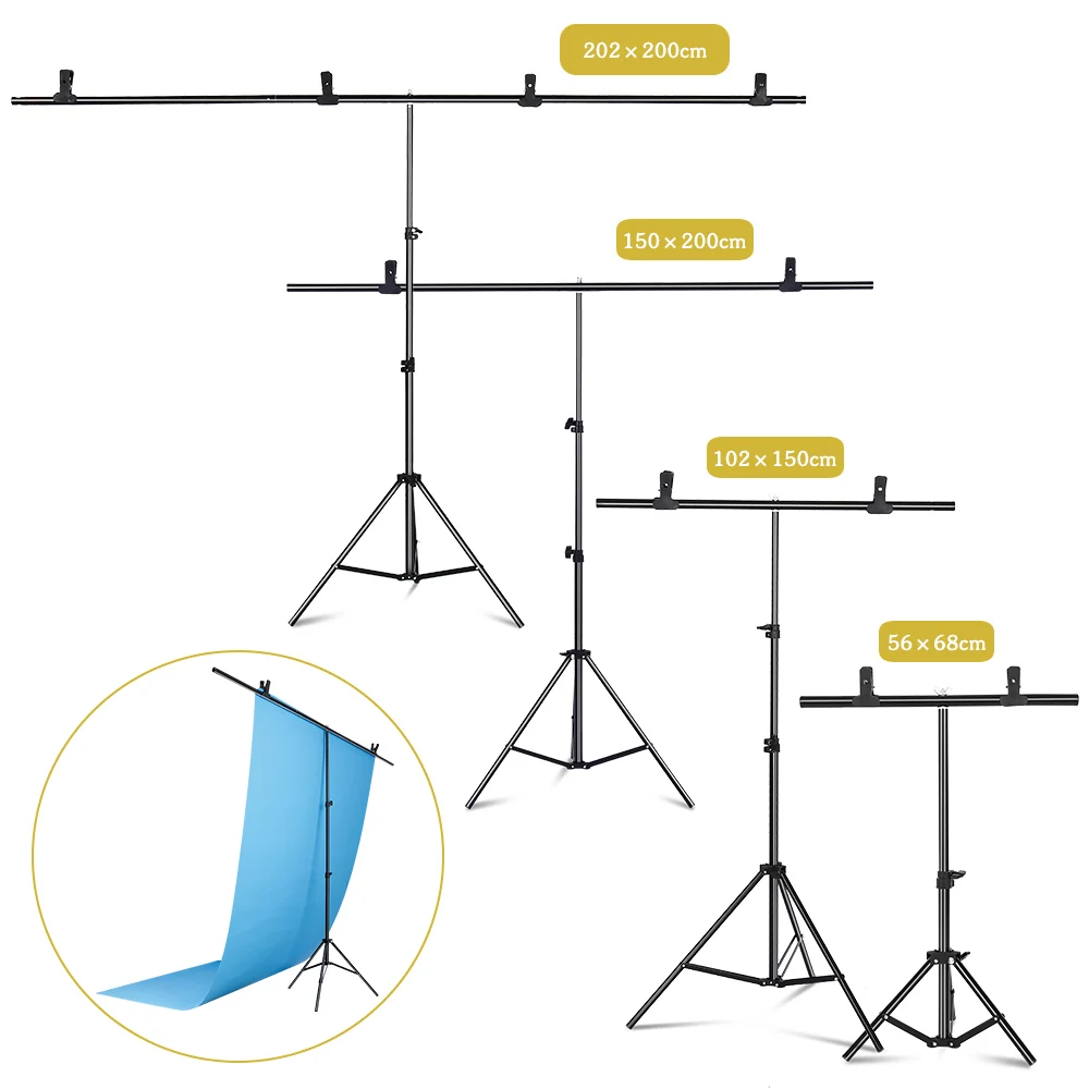 Kit de support d'arrière-plan Portable en forme de T, cadre d'arrière-plan de photographie réglable avec pinces à ressort pour Studio Photo