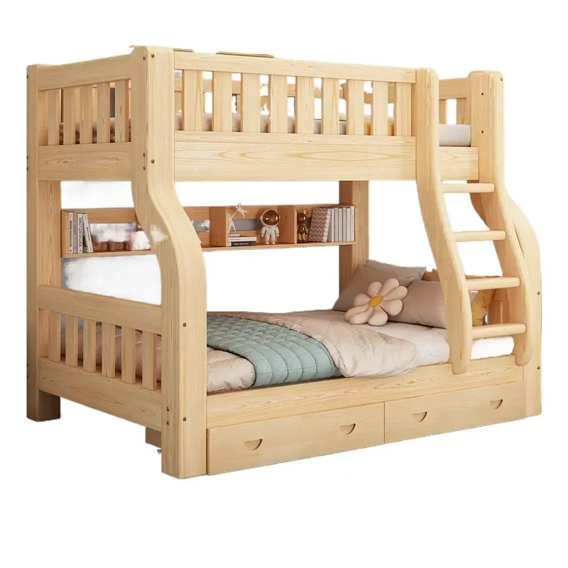for Upper and Lower Bunk Beds Multifunctional High Low Bed Mother Child Two Layer All Solid Wood Childrens Wooden Beds for