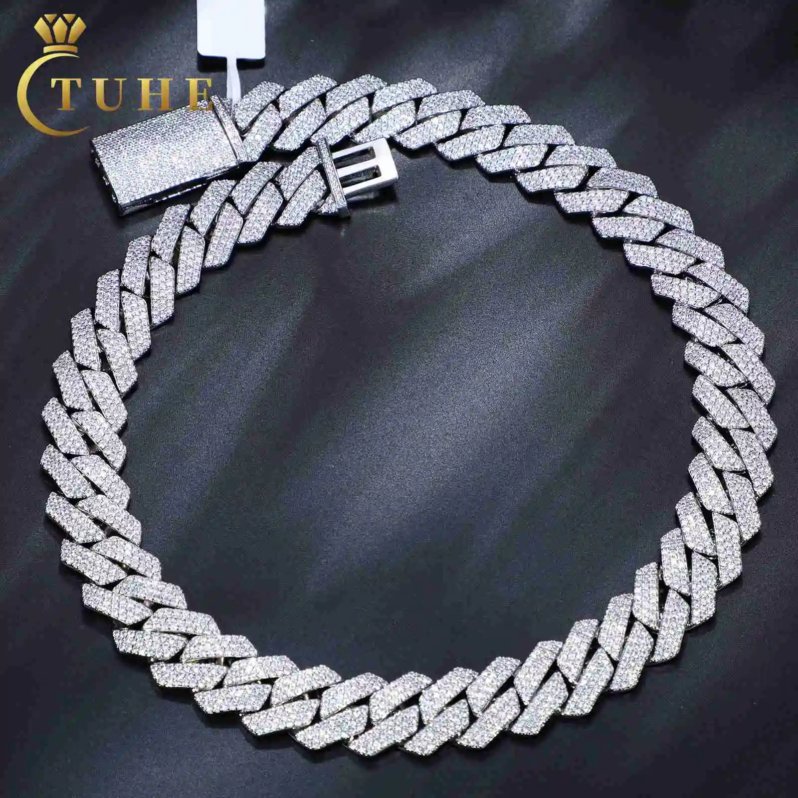 Diamond Pass Tester Bling Hip Hop Jewelry 18mm 925 Sterling Silver VVS Moissanite Iced Out Miami Cuban Link Chain for Men.