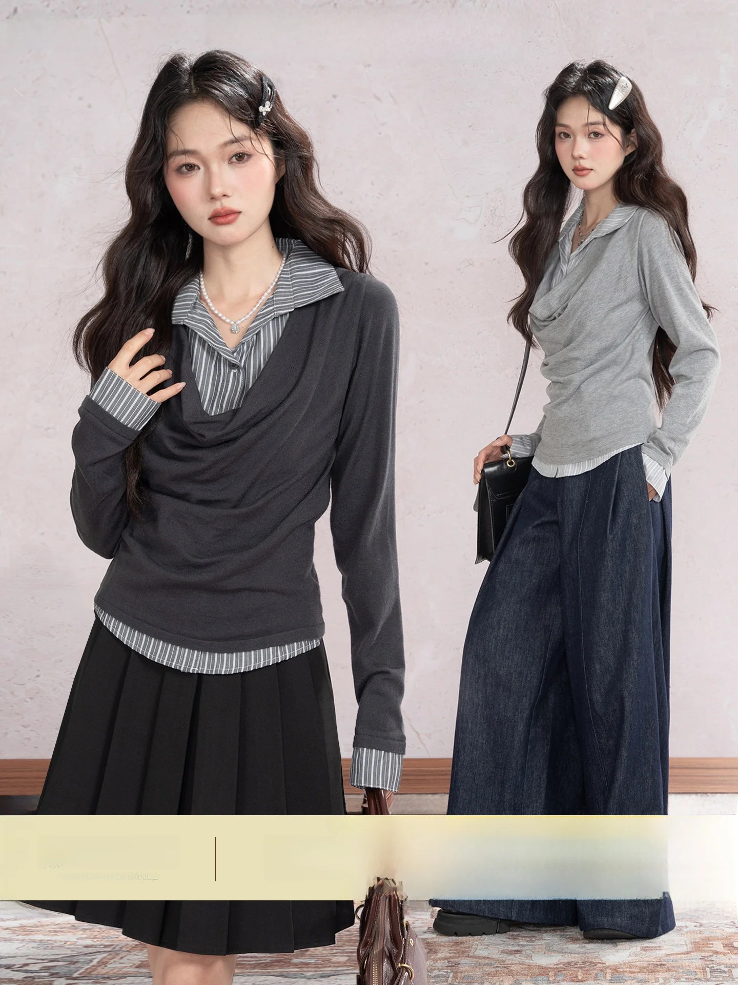 

Loveheynew Color Block Neck Knitwear Women Slim Fit Lazy Style Top Long Sleeve Autumn Fashion Ladies Premium Quality