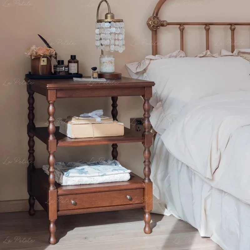 

Yuelanju retro cherry wood bedside table, bedroom, living room, small side table