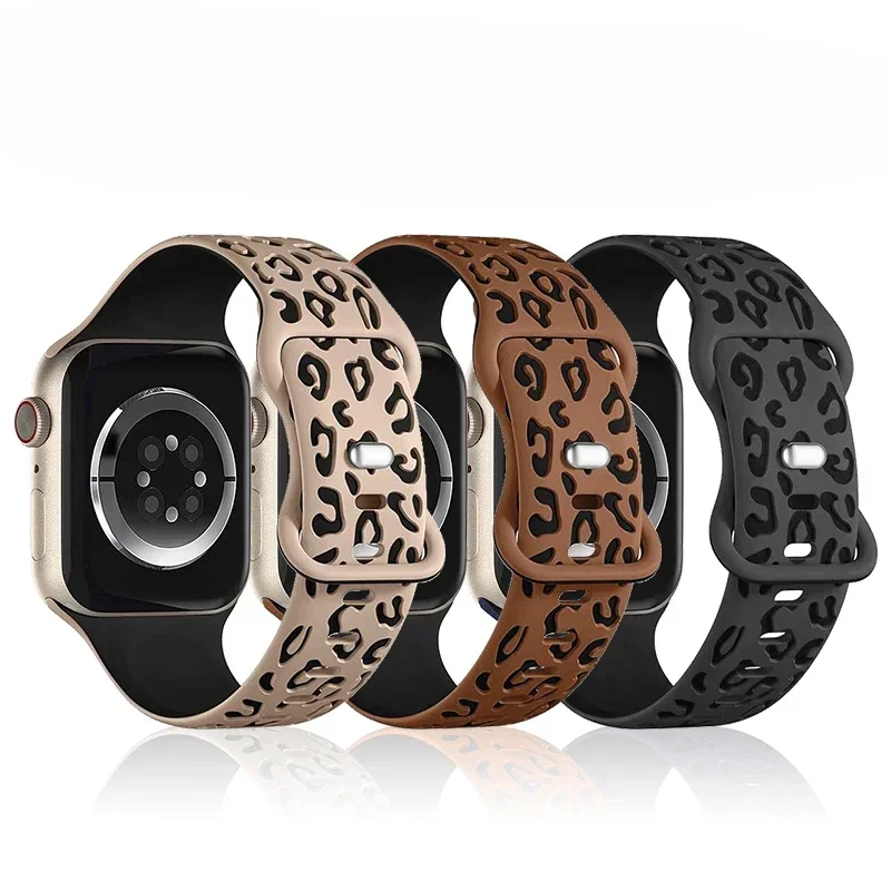 Leopard Printed Strap For Apple Watch 38mm 40 41mm 42mm 44mm 45mm 49 Soft Silicone Watch Band For iWatch 6 5 4 3 Se 7 8 Correa