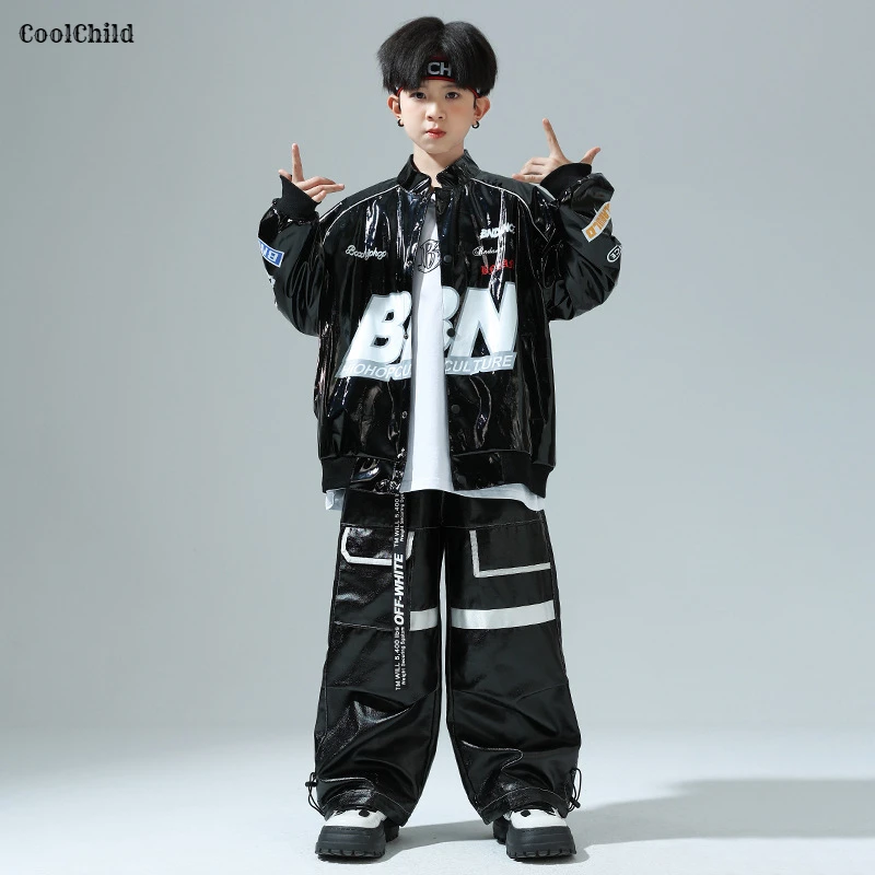 Chaqueta de cuero de moda K-pop para niños, pantalones Cargo de baile callejero, ropa informal estilo Hip Hop para niñas, conjunto de ropa para niños, disfraz de Jazz suelto