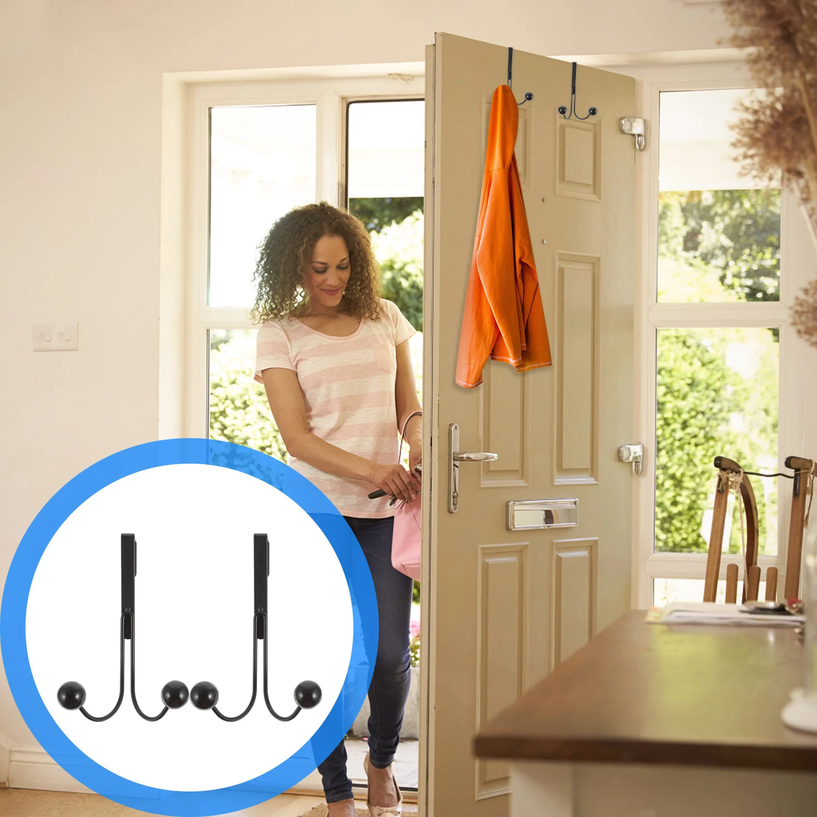 

2Pcs Door Back Hook Heavy Duty No Punch Needed Over Door Hanger for Coats Hats Bags Umbrellas Space Saving Organizer for Bedroom