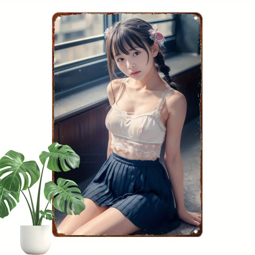Retro Anime Girl Metallschild, Chibi Wandkunst Dekor für Zuhause Zimmer Garage Café, einzigartiges Geschenk für Anime-Liebhaber