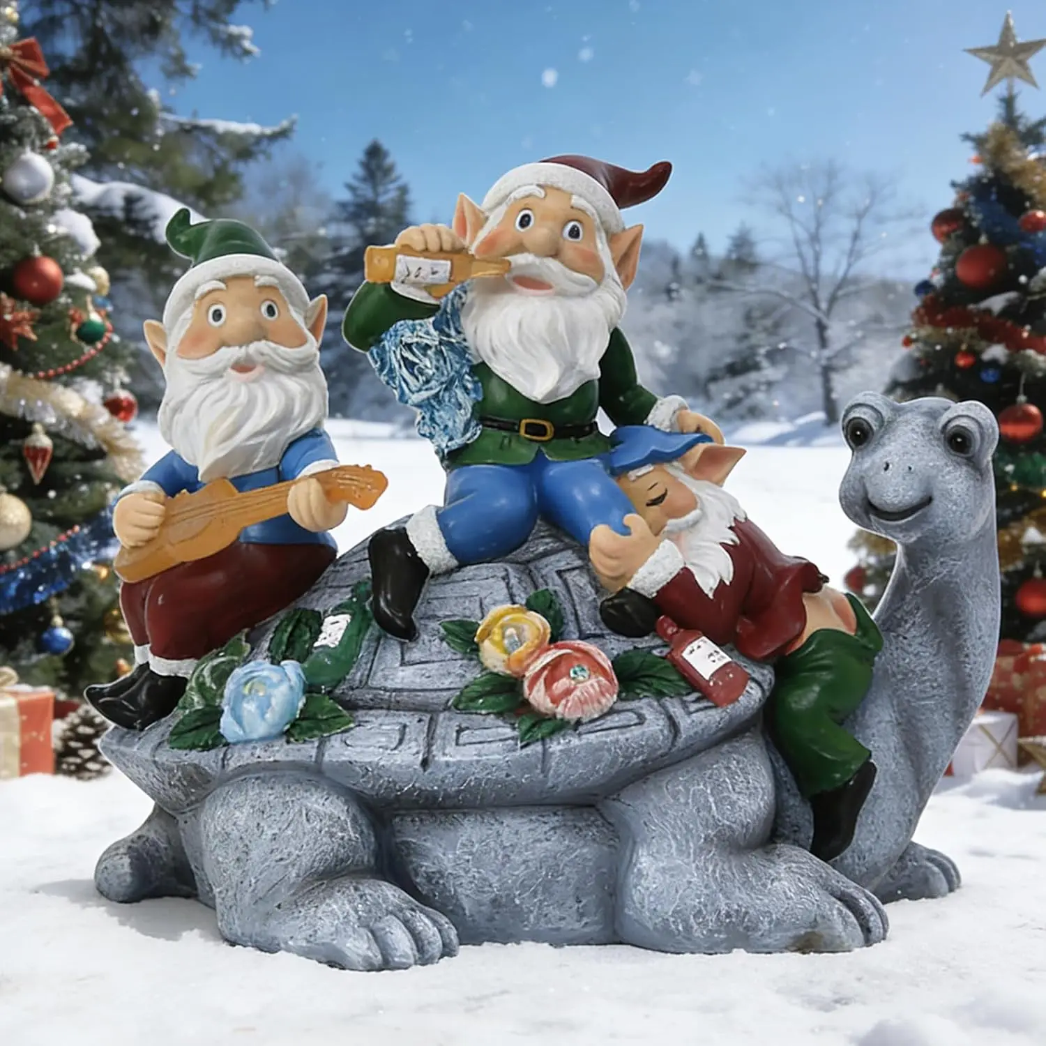 تمثال التماثيل للحديقة بالطاقة الشمسية مع سلحفاة، ديكور خارجي لساحة فناء الحديقة، هدية فريدة من نوعها