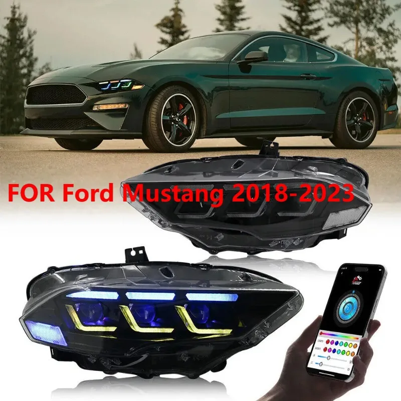 

Для Ford Mustang 2018-2023 1 пара RGB светодиодных фар передние фары DRL в сборе