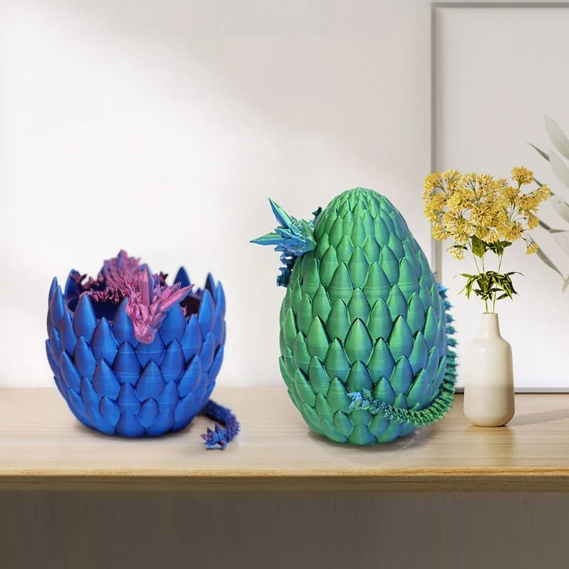 3D Printed Dragon Egg Rotatable Articulated Chinese Gragon Crafts Ornaments Hollow Christmas Gift for Kids Office Desktop Decor