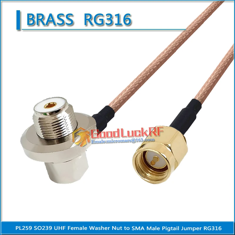 

PL259 SO239 PL-259 SO-239 UHF Female Washer Nut 90 Degree Right Angle to SMA Male Coaxial Pigtail Jumper RG316 extend Cable