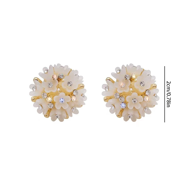 White Alloy Embroidered Ball Earrings New Fashionable And Versatile Super Fairy -1 Pair