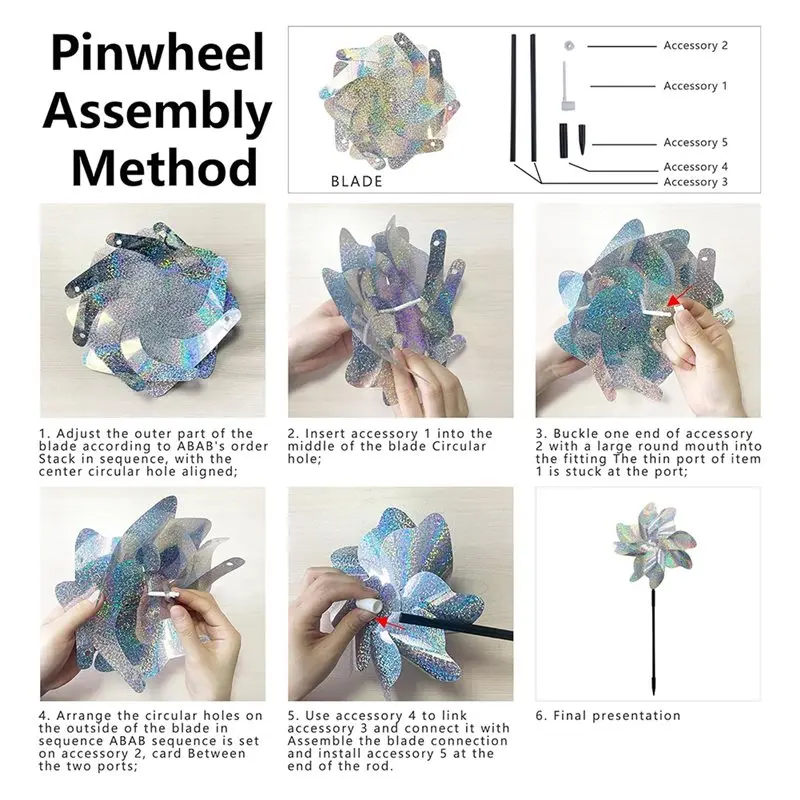A67M-Windmill,Outdoor Bird Deterrent Silver Dot Reflective Bird Repellent Pinwheel, For Yard, Balcony Garden