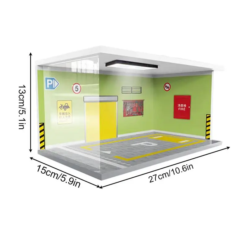 Modelli di vetrine per garage Luci da collezione Espositore per parcheggio Vetrina per auto Modello di scena per garage Parcheggio per auto squisito