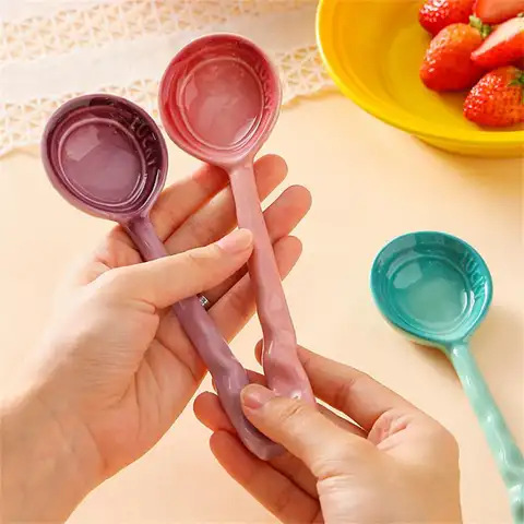 다채로운 세라믹 스푼, 긴 손잡이 수프 스푼, 디저트 스푼, 밥 스푼, 가정용 작은 스푼, 주방 식기 액세서리, 신제품