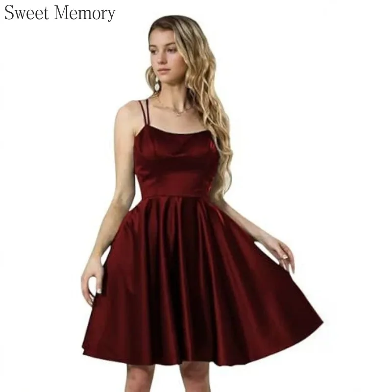Customized J103 Sweet Memory Dark Red Green Plus Size Prom Dress Princess DressA-Line Sleeveless Satin Short Bridesmaid Dresses