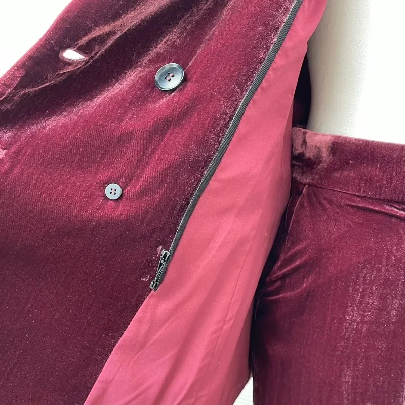 Set da donna da ufficio a maniche lunghe rosso barba da donna elegante di alta qualità con colletto rovesciato blazer top e pantaloni 2024