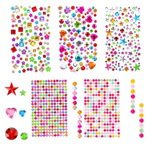 880pcs Gem bead Stickers Rhinestones for Crafts Self Adhesive Jewels Acrylic DIY Craft Decorative Diamond Stickers for Girls kid