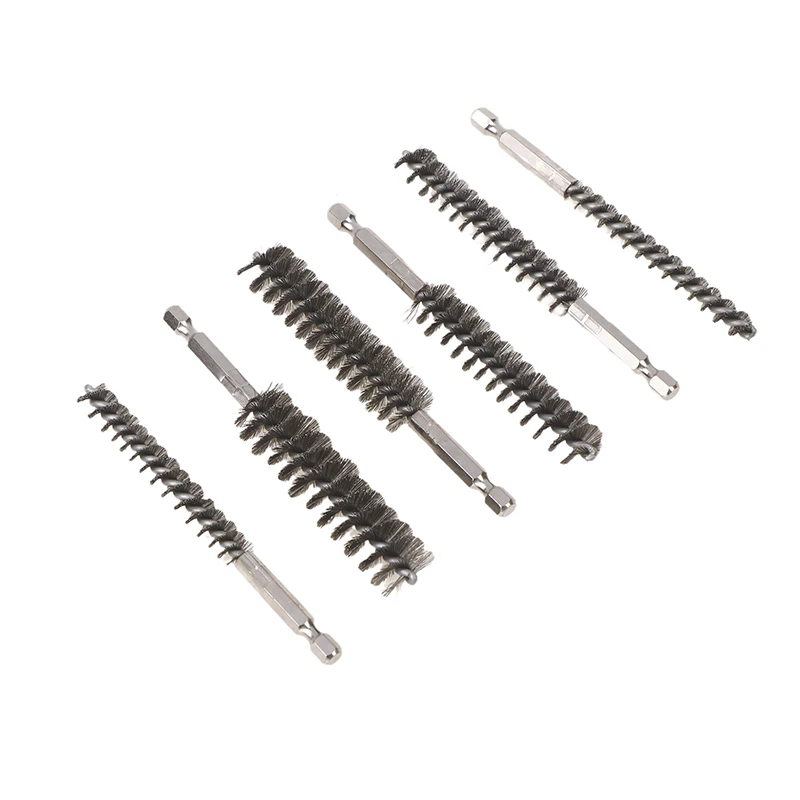 Broca Bore Escova De Limpeza, 1/4 "Hexagonal Handle, Escova De Arame De Aço Inoxidável, Anti-Ferrugem Limpeza De Portas De Tubulação, 8-19mm, 1 Pc, 6Pcs