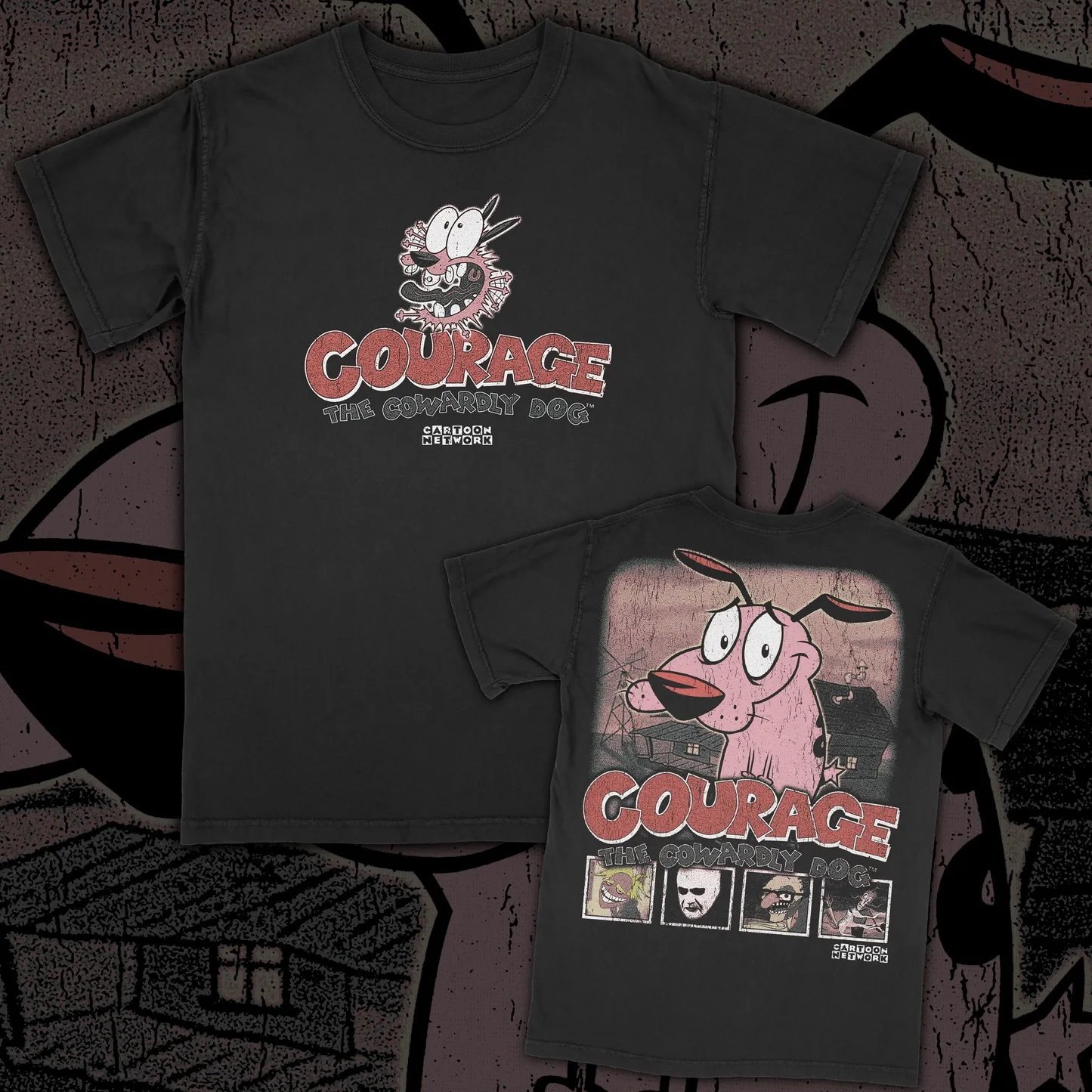 T-shirt vintage imprimé dessin animé « Courage, le chien laquin », style streetwear oversize, rétro, unisexe, manches courtes, graphique nostalgique années 90