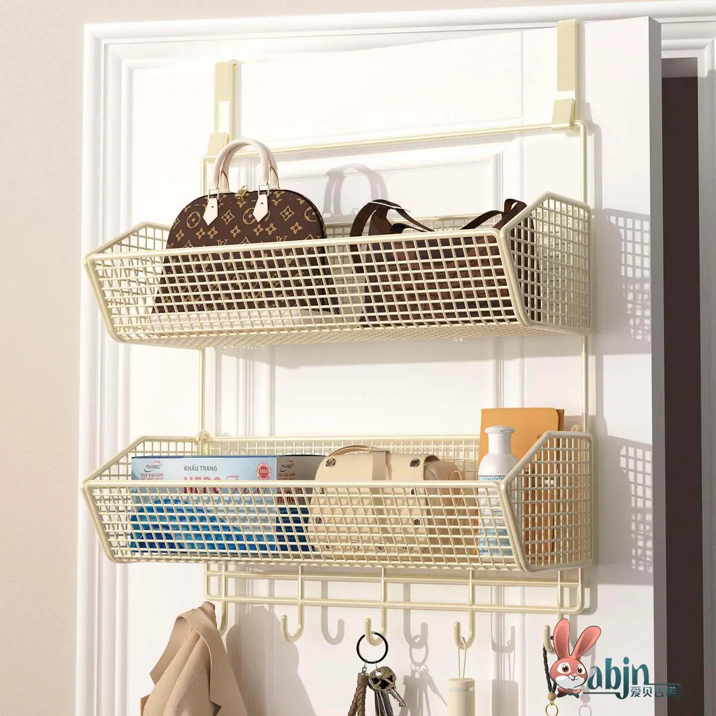 multi-layer-door-back-hanging-basket-bag-storage-rack-wall-mounted-iron-clothes-hanger-modern-simple-style-space-saver