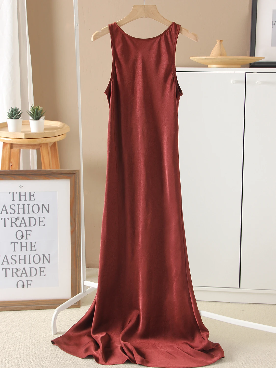 

Ele Pure Color Slim Fit Drapey Silk Vest Dr High Waist Summer No Sve round Ne Bal Women's Dr