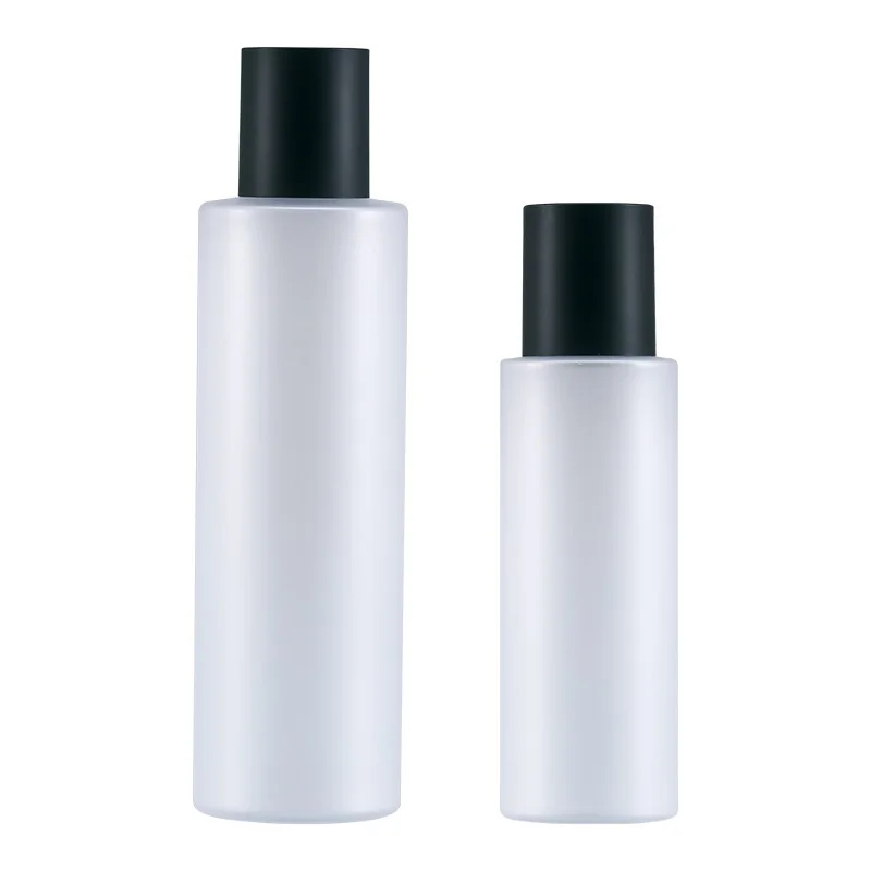 

25Pcs Empty Plastic Bottle Frosted PET 100ml 200ml Black Cover With Inner Plug Cosmetic Packaging Essence Emulsion Bottle