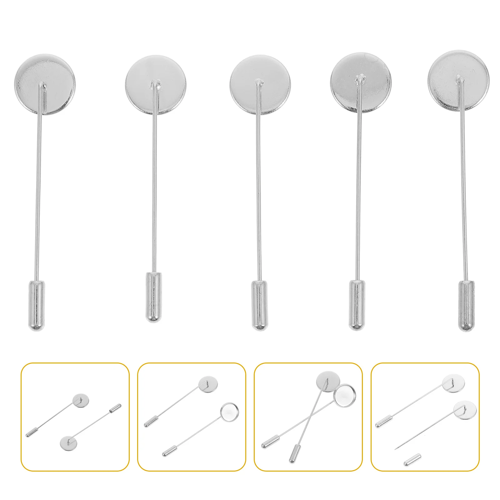 10 Pcs Brooch Holder Pin Stick Breastpin Round Tray Lapel Quilting Pins Sticks Alloy Boutonniere Vintage Costume Supplies