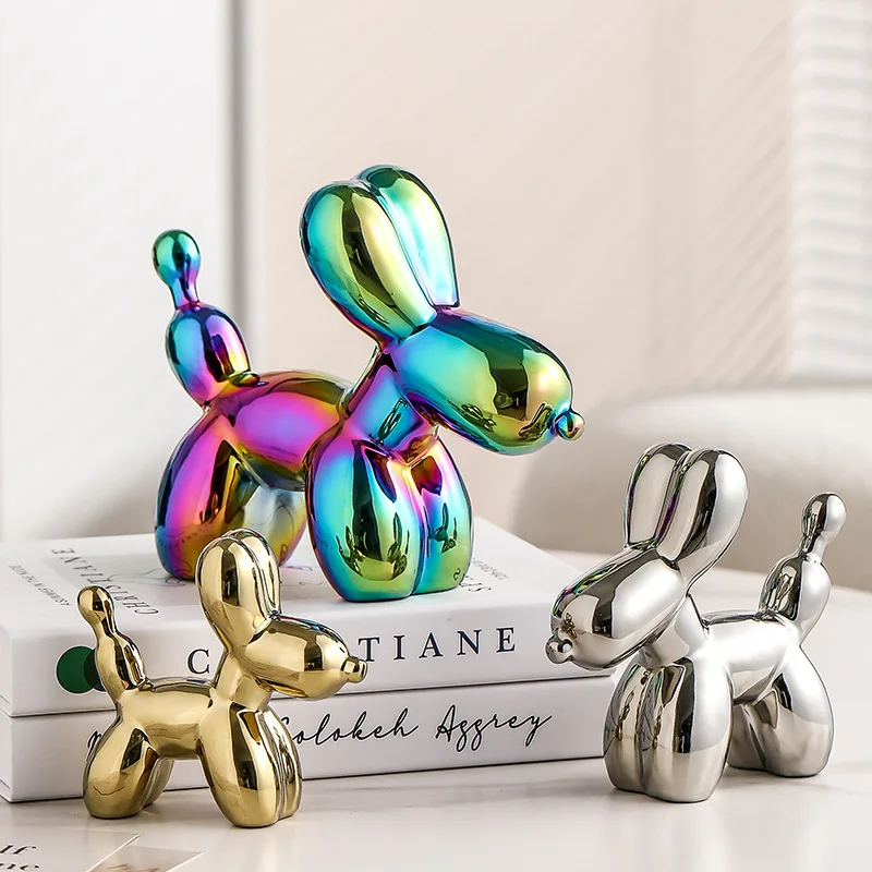 Nordic Ceramic Balloon Dog Abstract Ornament Creative Sculpture Study Room Statue Home Office Accessories Festival Decoration