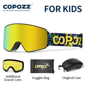 COPOZZ Magnetische Winter-Skibrille für Kinder, 2 Sekunden, Schnellwechsel, doppelte Schichten, Skibrille, Antibeschlag-Snowboardbrille für Kinder