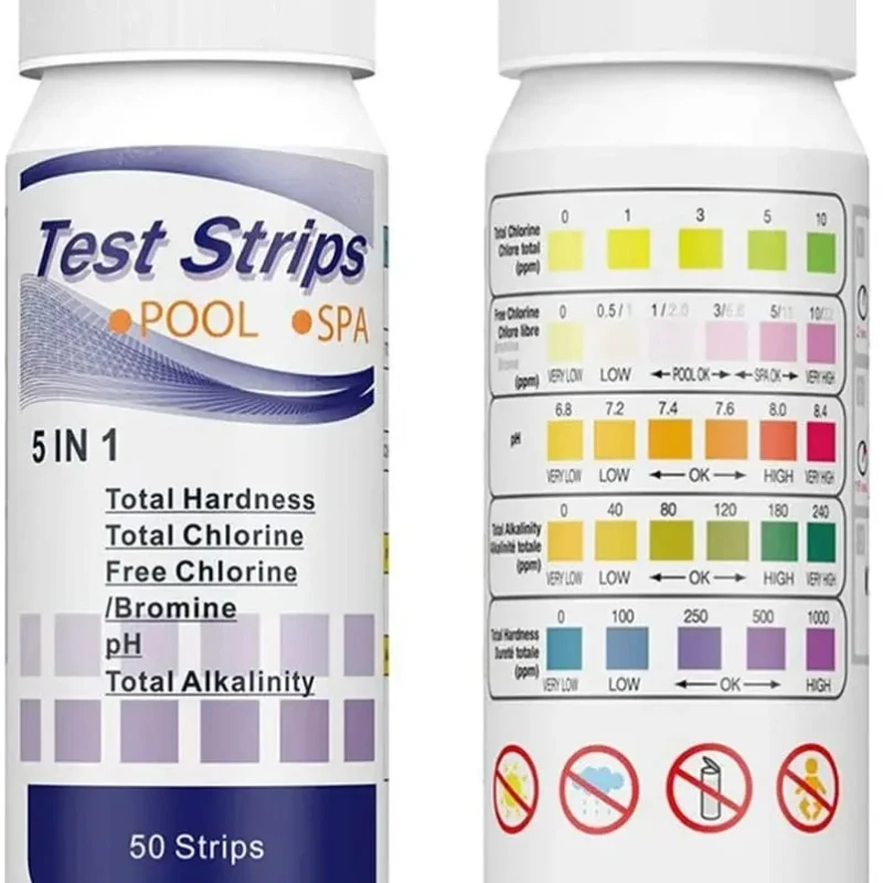 Bottled 5 in 1  PH Test Strips Multipurpose  SPA Swimming Pool Water Tester Paper Hardness Tool 50pcs Ph Tester Water Tester