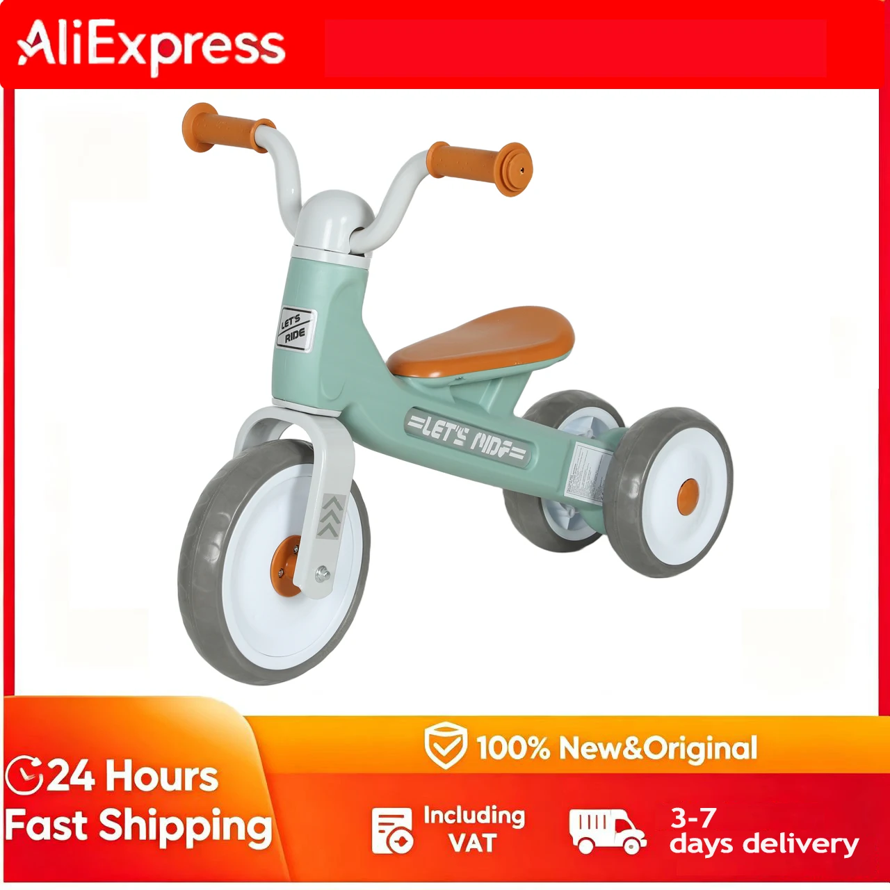 Draisienne pour enfants, sans pédales, 3 roues silencieuses, convient aux garçons et filles de 12 à 36 mois, intérieur et extérieur, vert, tricycle