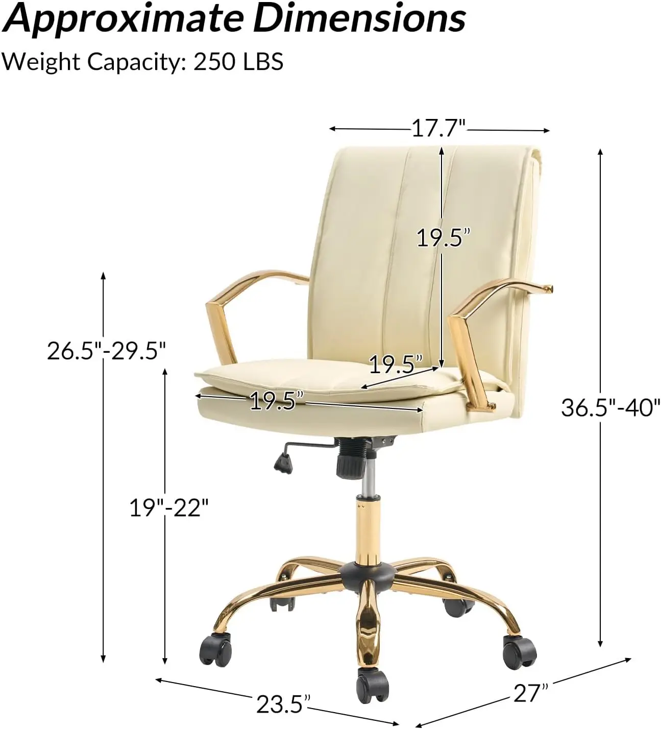 Silla de oficina de piel sintética blanca moderna, giratoria ajustable, brazos dorados, silla de estudio, elegante, ergonómico, muebles para el hogar