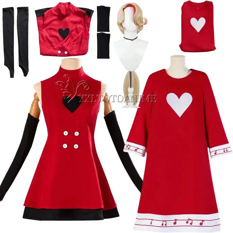 Hazbin Hotel Morningstar Costumes Wig Red Dress Demon Fight State Outfit Anime Halloween Charlie Cosplay Clothesx;8'm6,