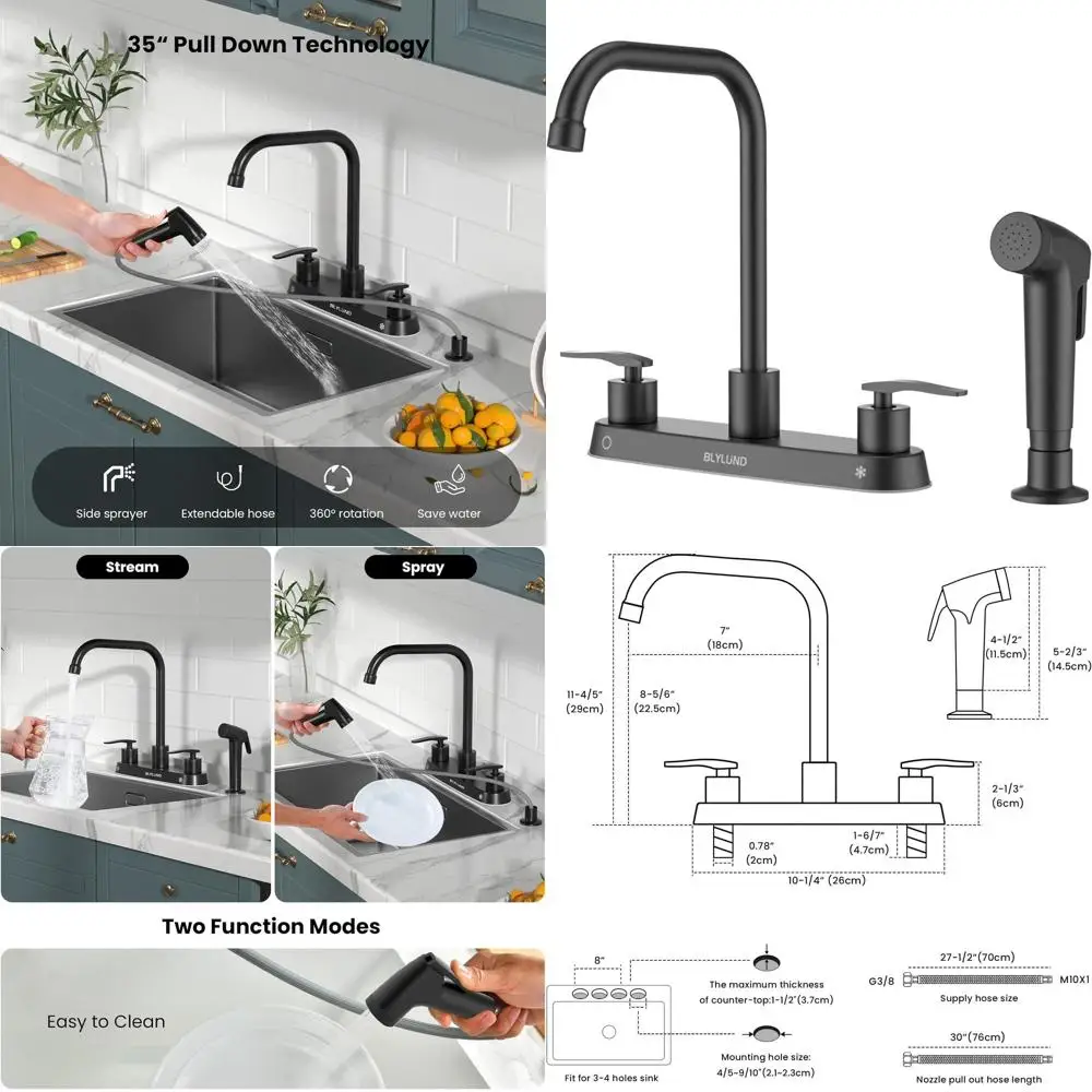

Stainless Steel 8 Centerset Kitchen Faucet with Spray, Matte Black for Commercial and RV Use